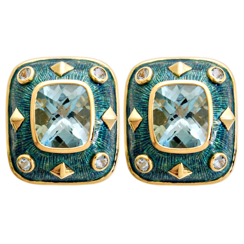 Earrings-Aquamarine and Blue Topaz (Enamel)