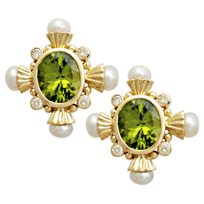 Earrings - Peridot , Pearl And Diamond