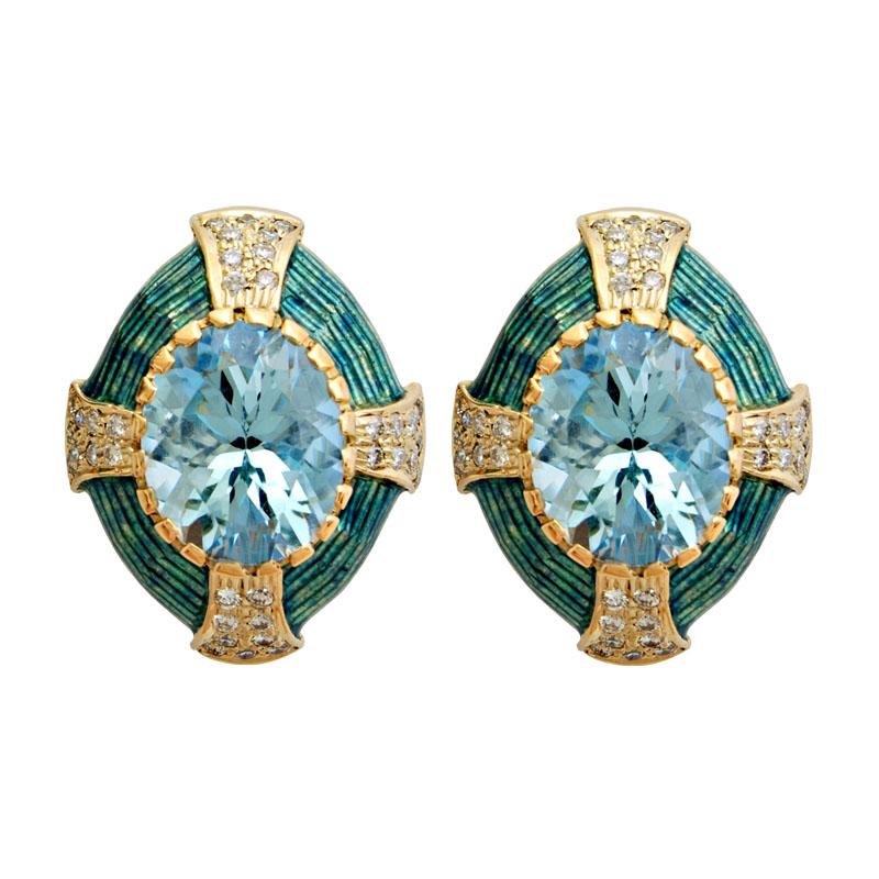 Earrings-Blue Topaz and Diamond (Enamel)