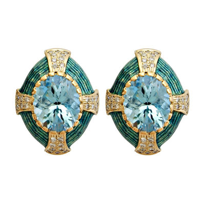 Earrings-Blue Topaz and Diamond (Enamel)  (1659E)
