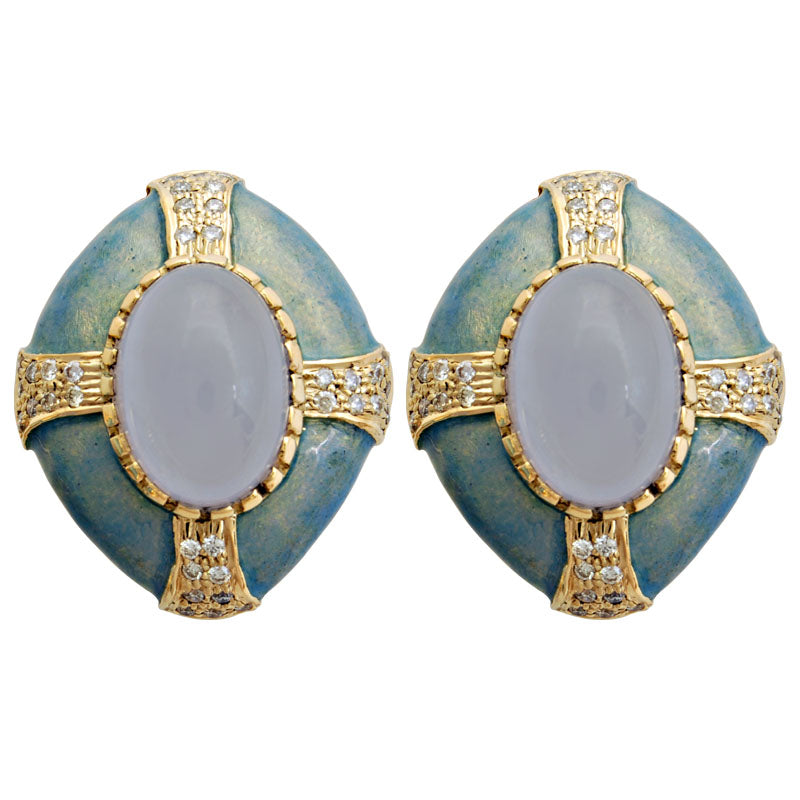 Earrings-Chalcedony and Diamond (Enamel)