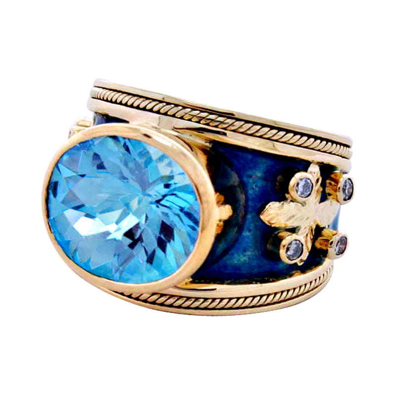 Ring-Blue Topaz and Diamond (Enamel) | Singhvi Jewels