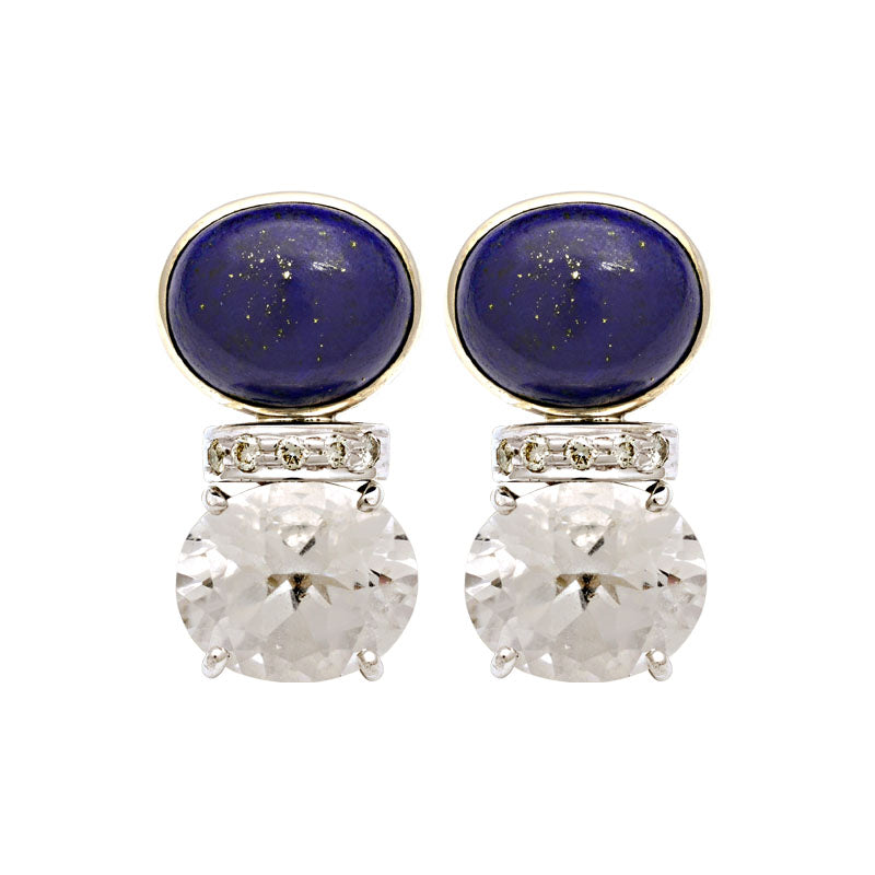 Earrings-Crystal, Lapis Lazuli and Diamond