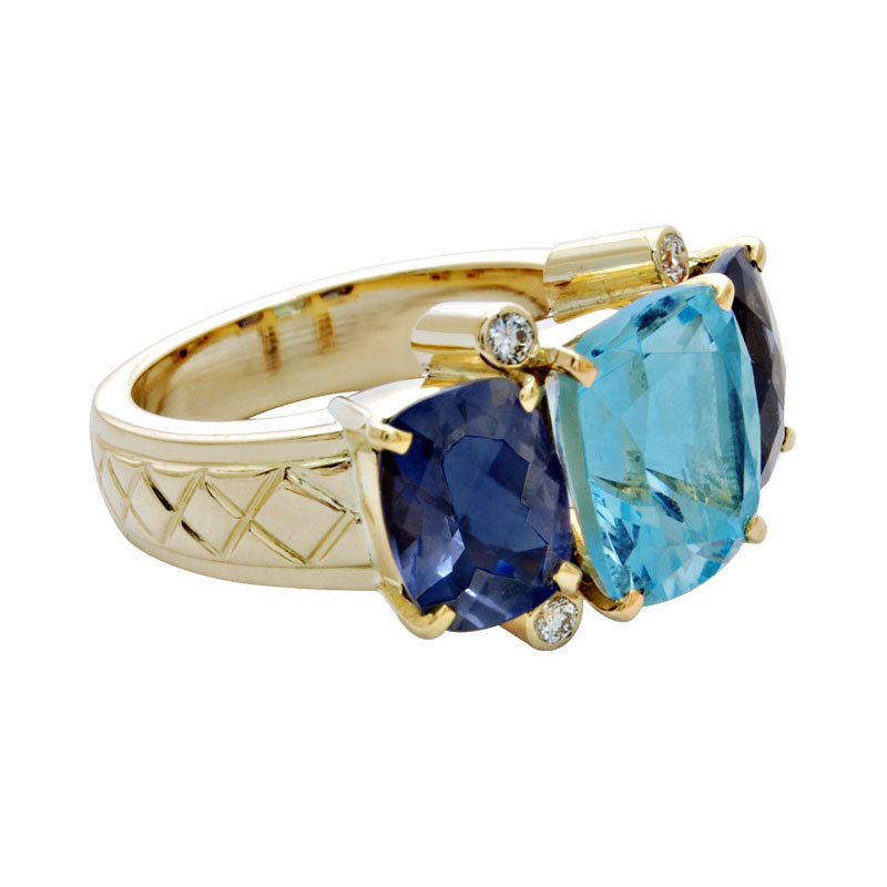 Ring - Blue Topaz, Iolite and Diamond | Singhvi Jewels