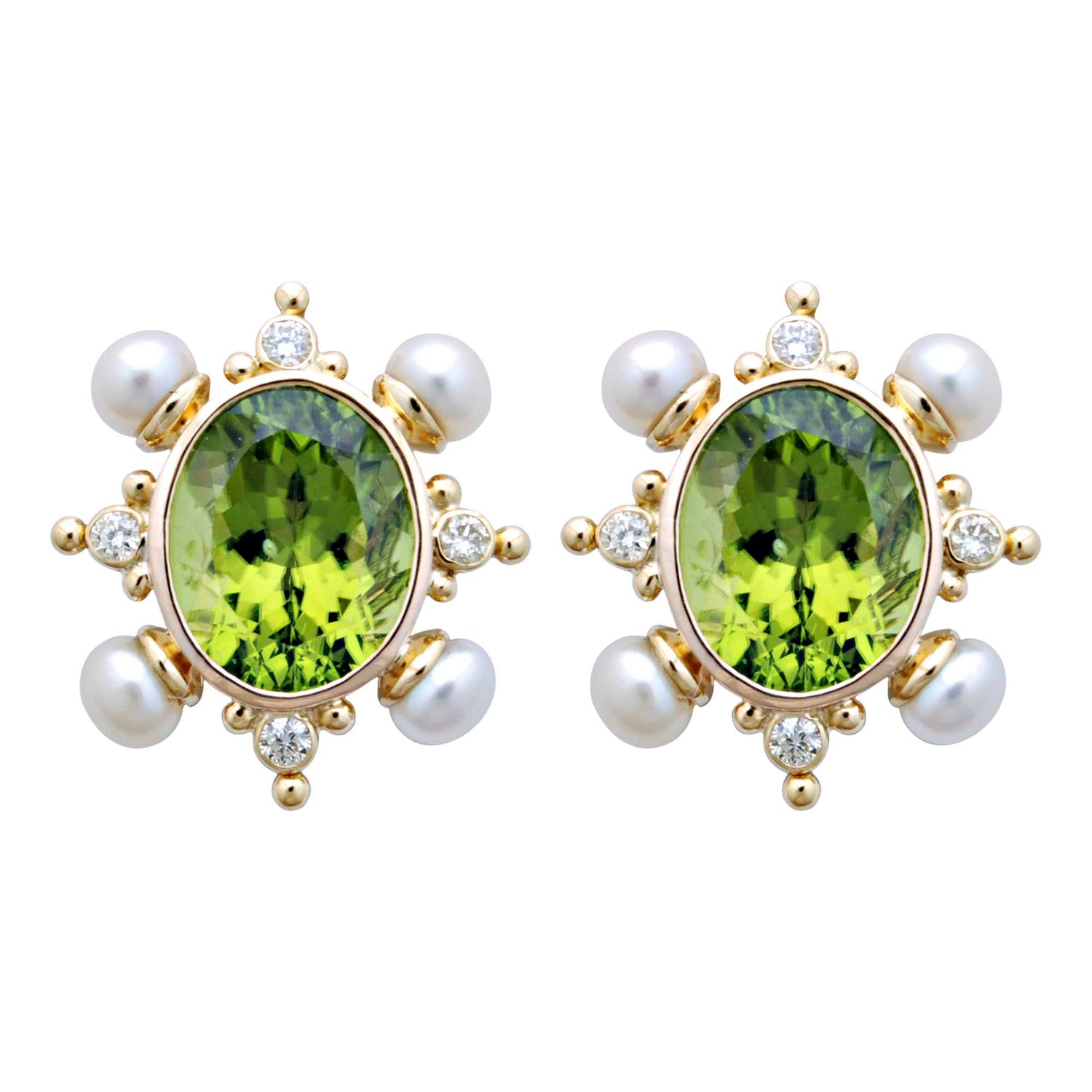 Earrings - Peridot, Pearl and Diamond | Singhvi Jewels