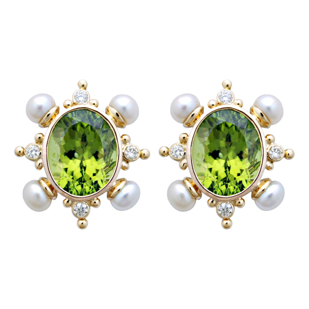 Earrings- Peridot, Pearl And Diamond