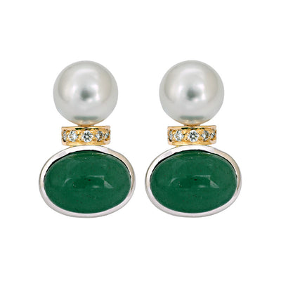 Earrings - Aventurine, South Sea Pearl And Diamond