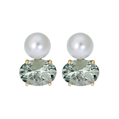 Earrings - Green Quartz And South Sea Pearl