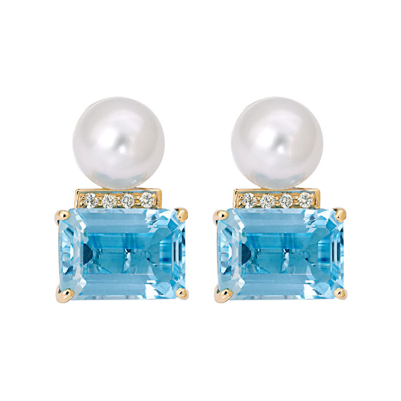 Earrings- Blue Topaz, South Sea Pearl and Diamond