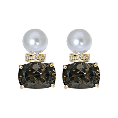 Earrings- Smokey Quartz, South Sea Pearl and Diamond