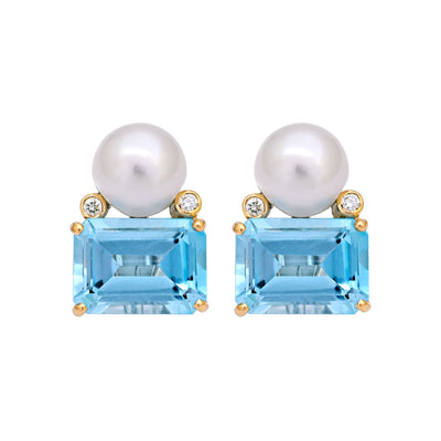 Earrings - Blue Topaz, South Sea Pearl And Diamond