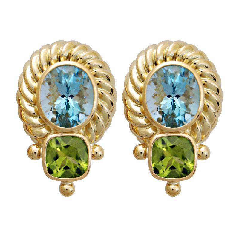 Earrings-Blue Topaz and Peridot