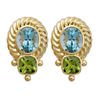 Earrings - Blue Topaz And Peridot