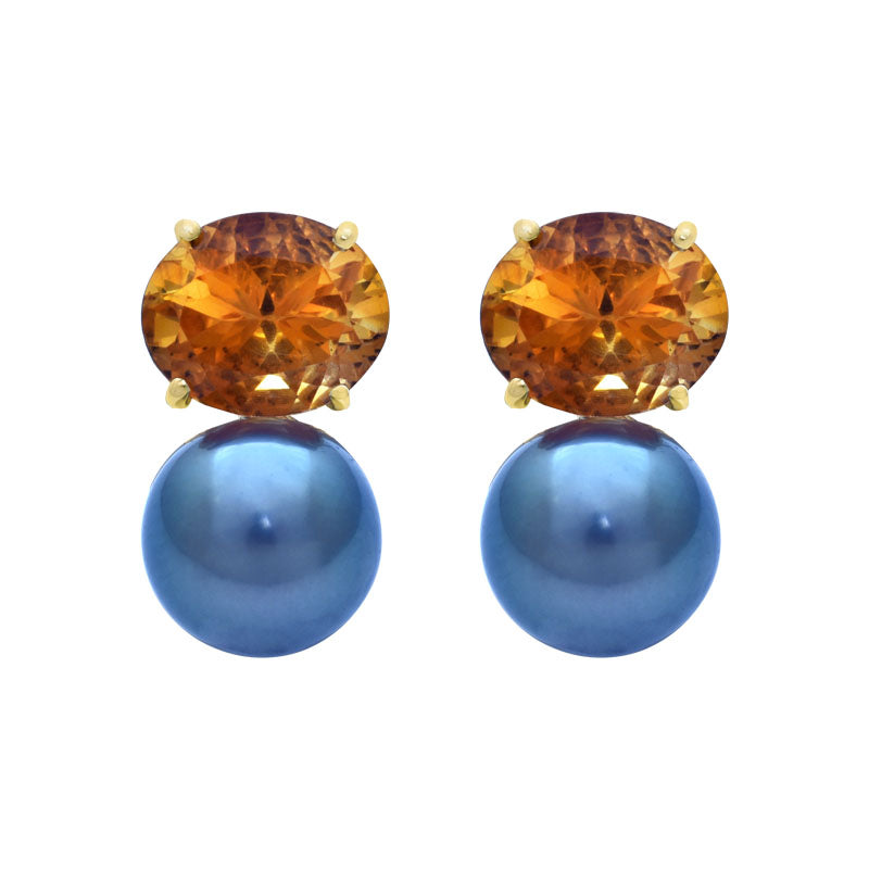 Earrings-Pearl and Citrine