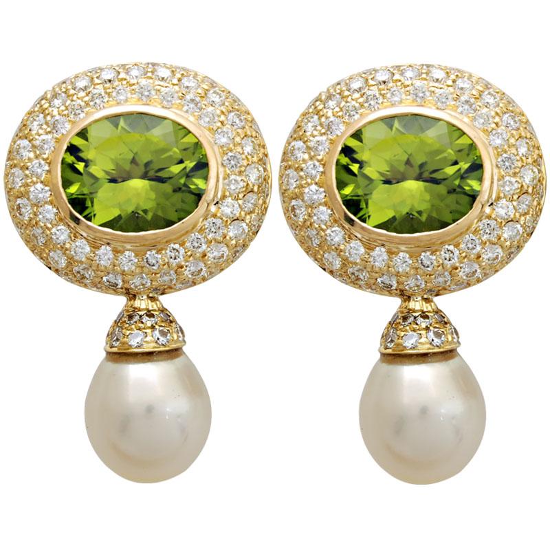 Earrings-Peridot, Pearl and Diamond