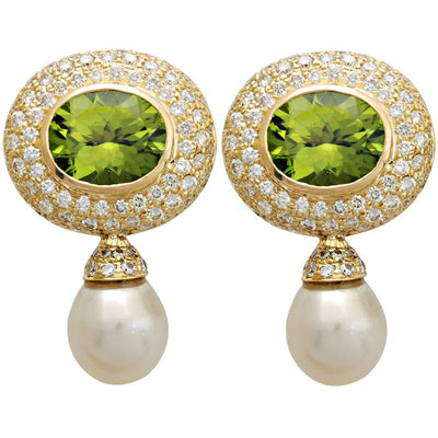 Earrings-Peridot, Pearl and Diamond  (1706M)