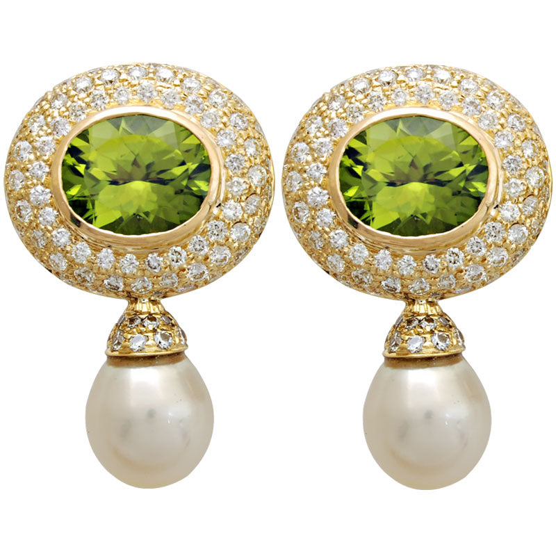 Earrings-Peridot, Pearl and Diamond