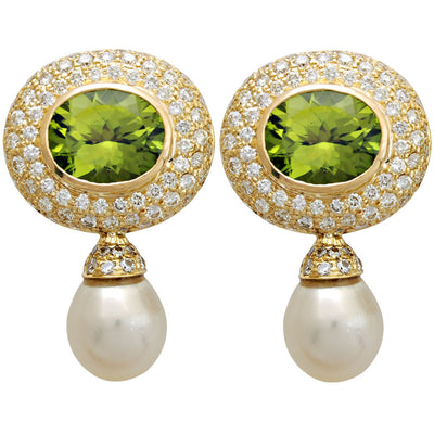 Earrings - Peridot, Pearl And Diamond