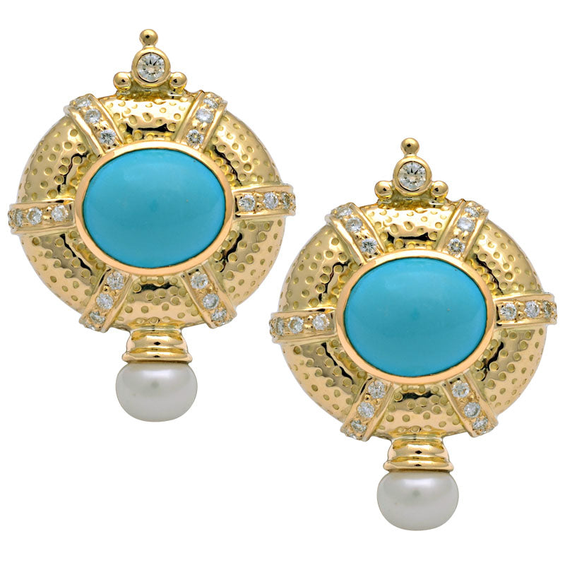 Earrings-Turquoise, Pearl and Diamond