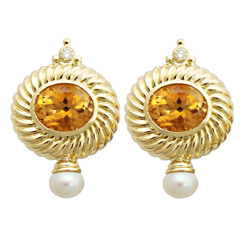 Earrings - Citrine, Pearl and Diamond | Singhvi Jewels