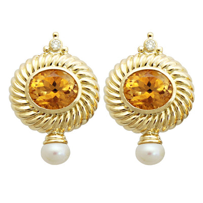 Earrings - Citrine, Pearl And Diamond