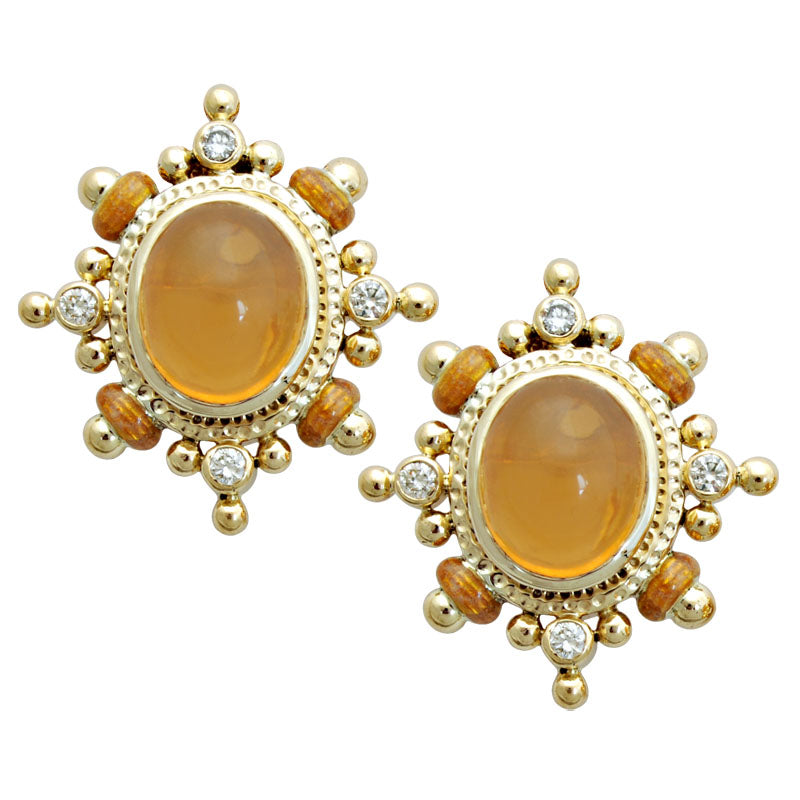 Earrings-Fire Opal and Diamond (Enamel) | Singhvi Jewels