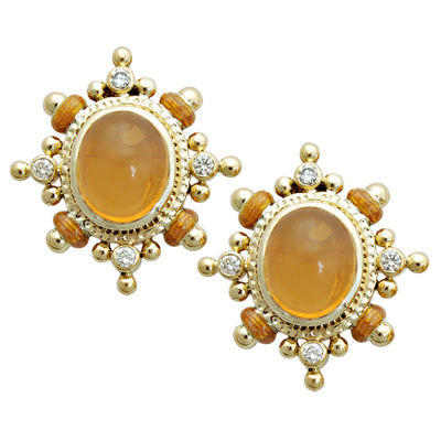 Earrings-Fire Opal and Diamond (Enamel)