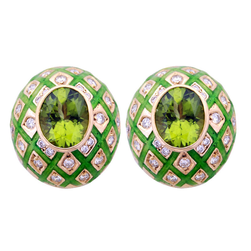 Earrings- Peridot And Diamond (enamel) (1210L) | Singhvi Jewels