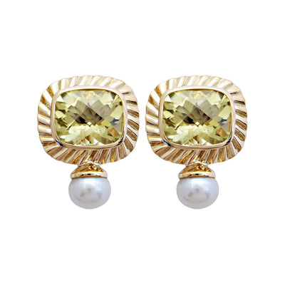 Earrings - Lemon Quartz And Pearl