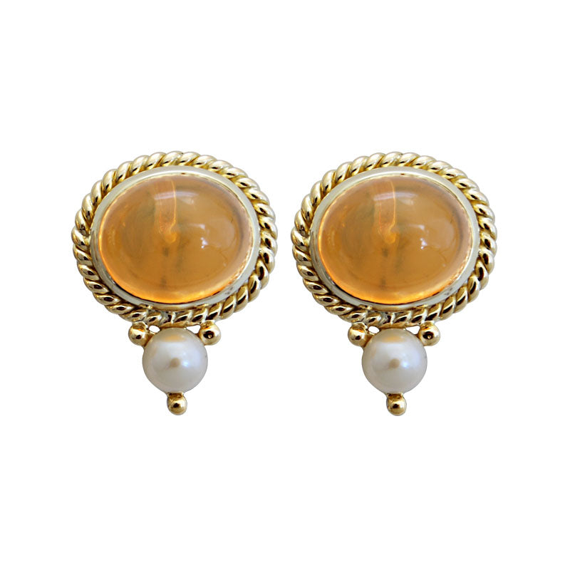 Earrings-Fire Opal and Pearl
