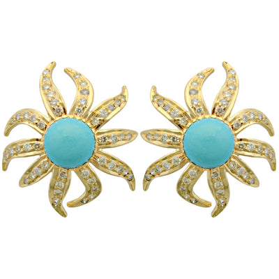 Earrings - Turquoise And Diamond