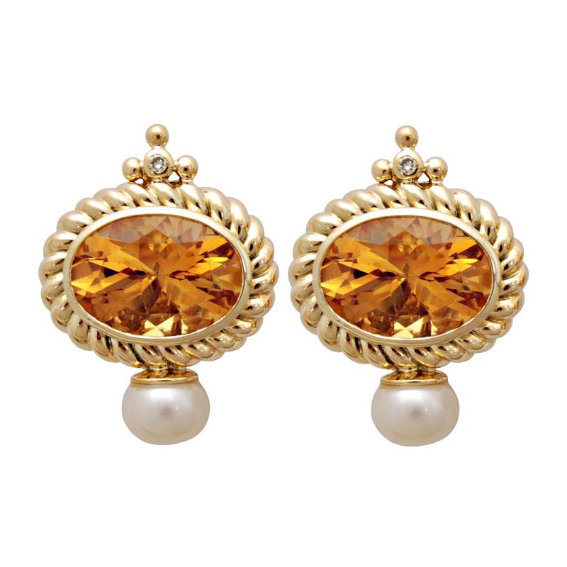 Earrings-Citrine, Pearl and Diamond
