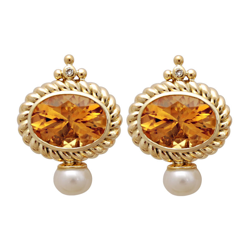 Earrings-Citrine, Pearl and Diamond