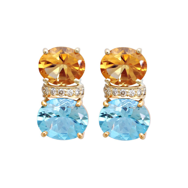 Earrings-Blue Topaz, Citrine and Diamond