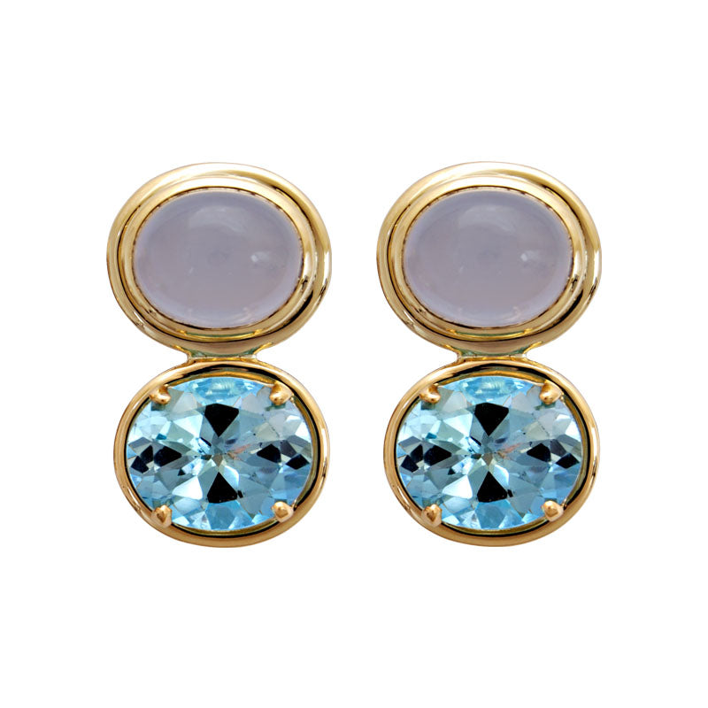Earrings-Chalcedony and Blue Topaz