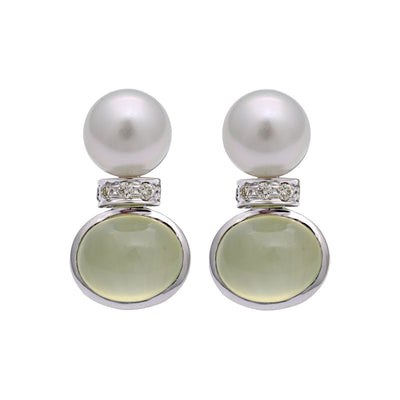 Earrings - Prehnite, South Sea Pearl And Diamond