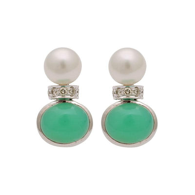 Earrings-Chrysoprase, South Sea Pearl and Diamond  (179DS)