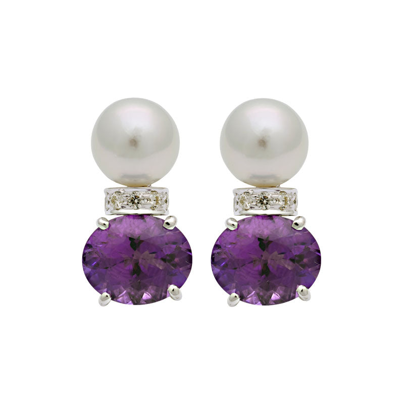 Earrings-Amethyst, South Sea Pearl and Diamond