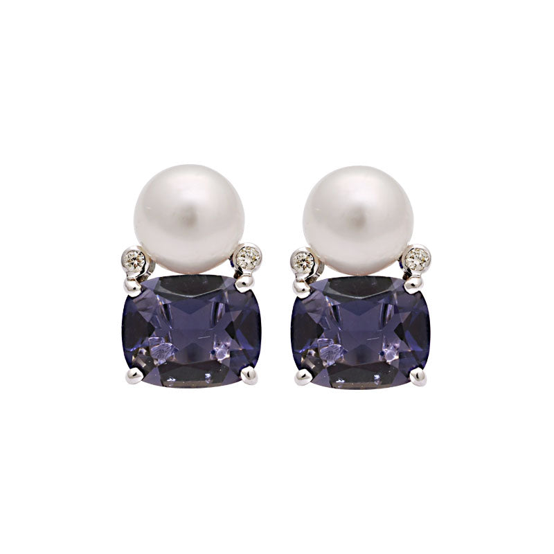 Earrings-Iolite, South Sea Pearl and Diamond