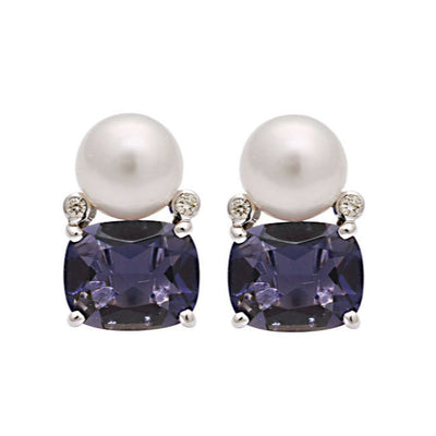 Earrings - Iolite, South Sea Pearl And Diamond