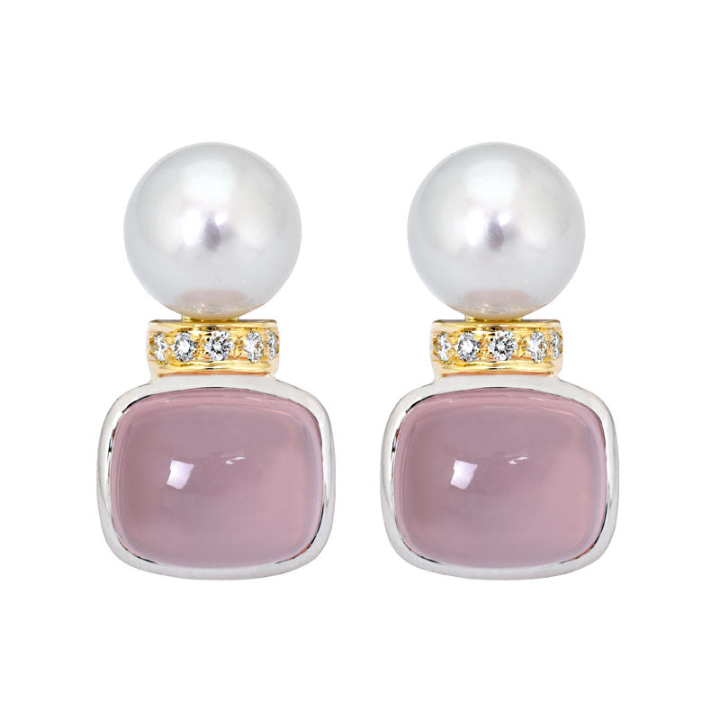 Earrings- Rose Quartz, South Sea Pearl and Diamond