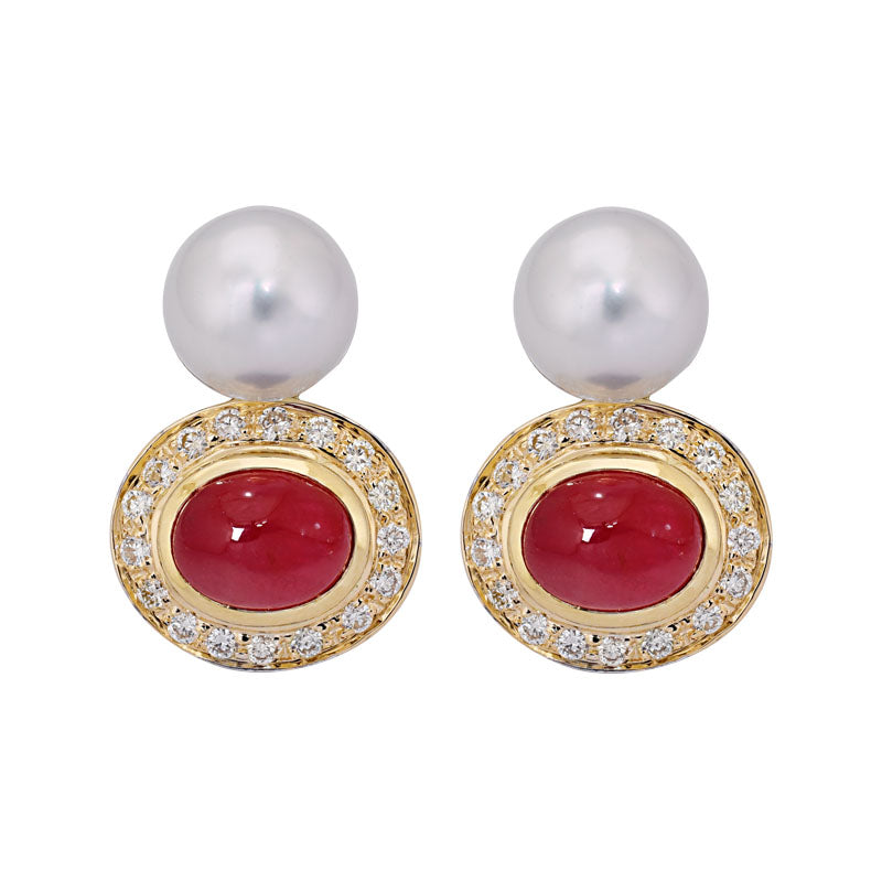 Earrings - Ruby, South Sea Pearl and Diamond | Singhvi Jewels