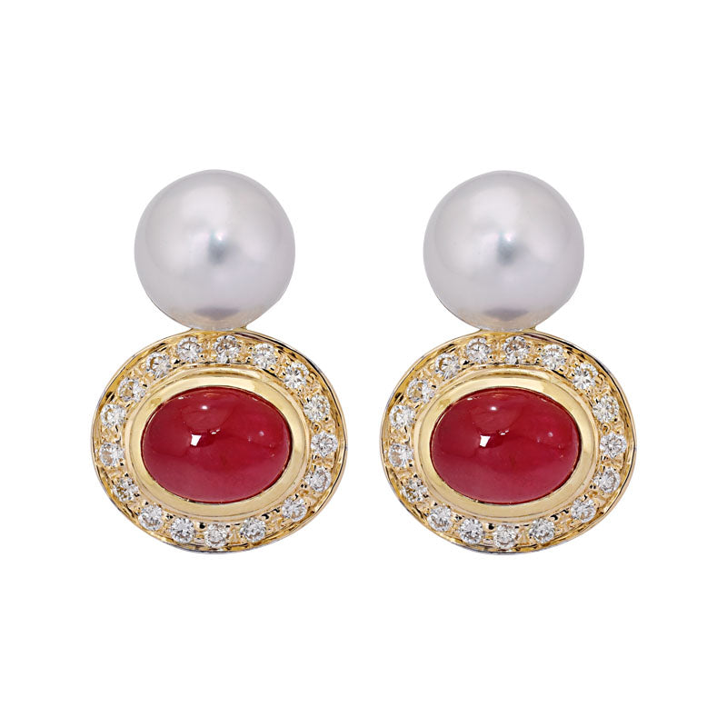 Earrings- Ruby, South Sea Pearl and Diamond