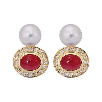 Earrings - Ruby, South Sea Pearl And Diamond