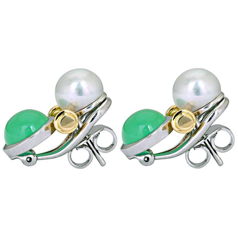 Earrings - Chrysoprase and South Sea Pearl | Singhvi Jewels