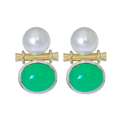 Earrings - Chrysoprase And South Sea Pearl