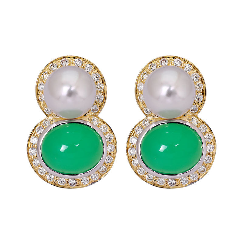 Earrings - Chrysoprase, South Sea Pearl and Diamond | Singhvi Jewels