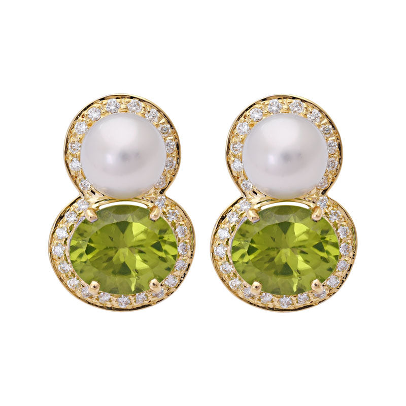 Earrings- Peridot, South Sea Pearl and Diamond