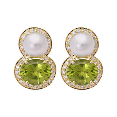 Earrings- Peridot, South Sea Pearl and Diamond  (18HM)