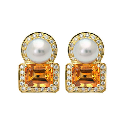 Earrings - Citrine, South Sea Pearl And Diamond (18IM)